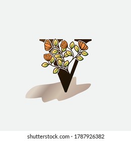 Initialbuchstabe V Blumenmuster für Botanische Natur.