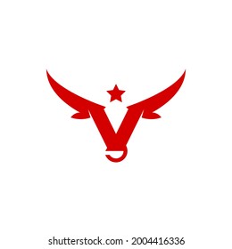 Initial Letter V Bull with Star Logo Design Vector