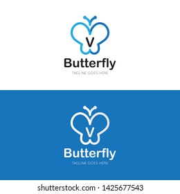 initial letter v butterfly logo and icon vector illustration design template