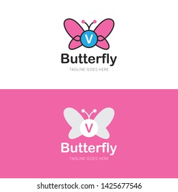 initial letter v butterfly logo and icon vector illustration design template