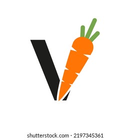Initial Letter V Carrot Icon Design Vector Template. Carrot Logo Based Alphabet