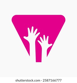 Initial Letter V Charity Logo Design Concept With Two Hand Symbol