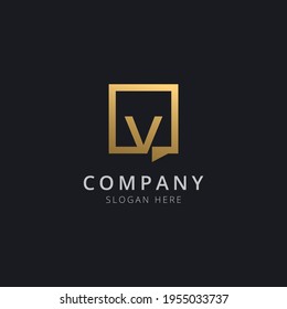 Initial letter V in chat square with modern gold color