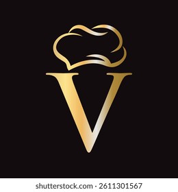 Initial Letter V Chef Hat Symbol Vector Template For Food and Restaurant Logo
