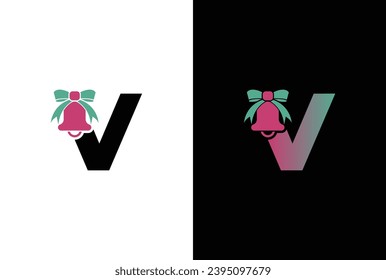 Initial letter V Christmas Ball Logo. Letter V Christmas lettering vector clip art isolated on white background stock illustration.