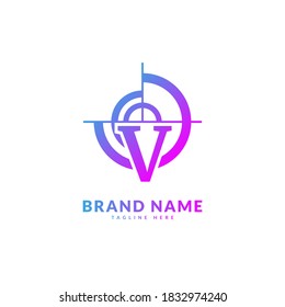 Initial letter V with circle target logo. Creative stylish target logo vector, fit for company and business

