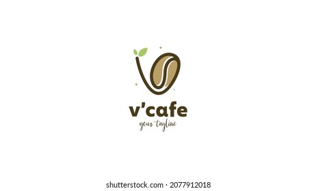 Initial letter V coffee logo design with playful style