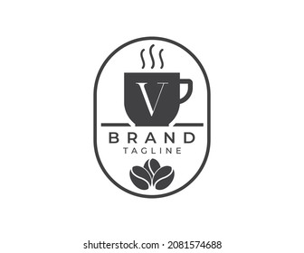 initial Letter V Coffee Shop Logo. Minimal Coffee House Logo Vector illustrations.