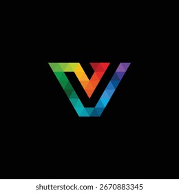Plantilla de Vector de diseño de logotipo de triángulo colorido de letra inicial V