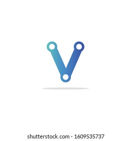 Initial letter V connected tech logo design 