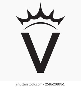 Initial Letter V Crown Logo Concept For Fashion and Beauty Symbol Vector Template