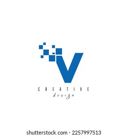 Initial Letter V Digital Pixel Logo Design. Geometric Shape with Square Pixel Dots. Usable for Business and Technology Logos