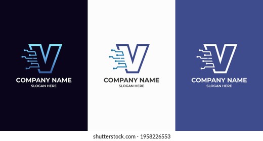 Initial Letter V digital technology logo design template. Illustration vector graphic of letter with dot connection logo design concept. Perfect for Business corporate, more technology brand identity