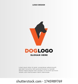 Initial Letter V Dog Logo Design Template