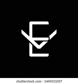 Initial letter V and E, VE, EV, overlapping interlock monogram logo, white color on black background