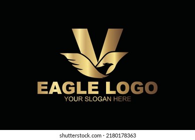 initial Letter V eagle gold logo