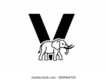 Initial letter V with elephant shape line art design