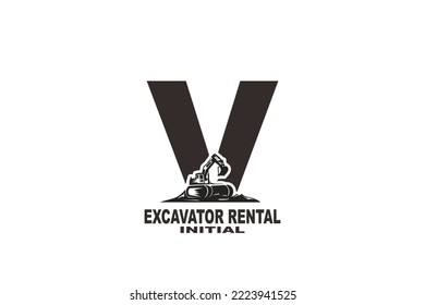 logotipo de miniexcavadora de la letra V inicial
