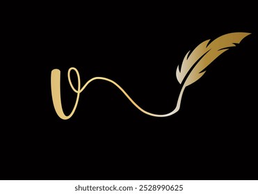 Letra inicial V Pluma Logotipo Diseño Vector Plantilla. Símbolo de plumas