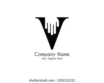 Initial Letter V with finger black and white Design Logo Graphic Branding Letter Element.