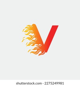 Initial letter V and fire shape with ribbon logo style in gradient color. V letter logo, fire flames logo design.