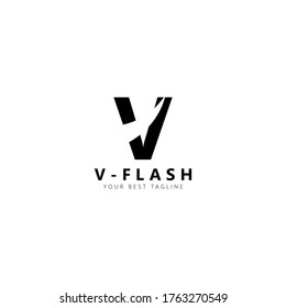 Initial letter V flash logo vector design template. Black letter with negative space isolated on white background. Can be used for company logo or symbol