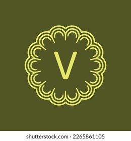 initial letter V floral alphabet circle emblem badge logo