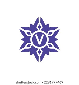 Initial letter V floral alphabet frame emblem logo