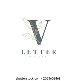 Initial Letter V Floral and Botanical Logo. Nature Leaf Feminine for Beauty Salon, Massage, Cosmetics or Spa Icon Symbol