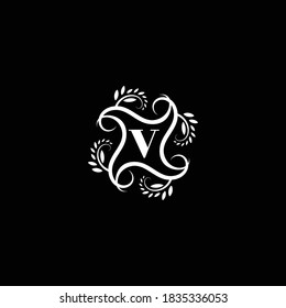 Initial Letter V Flourish circle monogram logo.