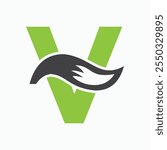 Initial Letter V Fox Logo Design Concept With Fox Tail Symbol