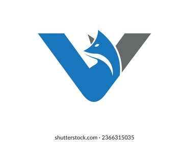 Initial Letter V with Fox Logo Design. Fox letter V logo with animal design template