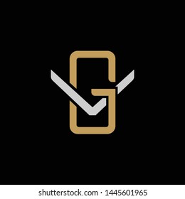 Initial letter V and G, VG, GV, overlapping interlock logo, monogram line art style, silver gold on black background