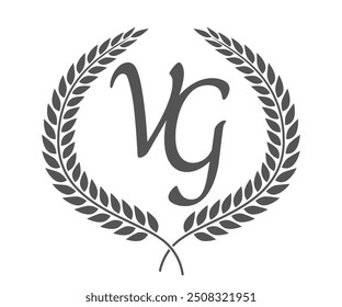 Anfangsbuchstaben V und G, VG Monogramm Logo Design mit Lorbeerkranz. Luxuriöse Kalligrafie-Schriftart.