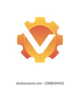 Initial Letter V gear engineering logo design vector