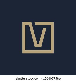 initial letter V geometric with square frame line art. Suitable for business consulting, studio, room, group, decoration, building, concept design. - vector