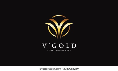 Initial letter V gold wave logo design element