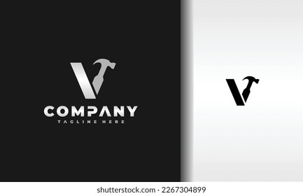 initial letter V hammer logo