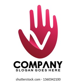 Initial letter V hand, five finger logo. V logo. symbols, icons, alphabet sign - Vector