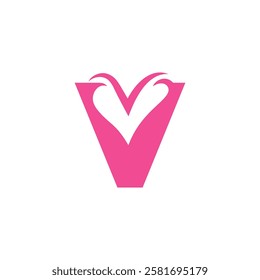 initial letter v heart negative space logo	