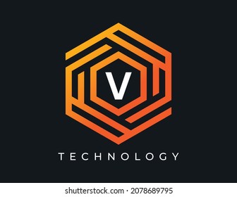 ícono de logotipo de la tecnología de hexágono de la letra inicial V Plantilla de diseño de vectores