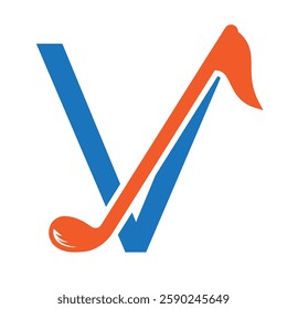 Initial Letter V Hockey Logo Concept With Hockey Stick Symbol Vector Template