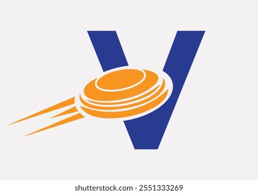 Initial Letter V Hockey Puck Logo Vector Template