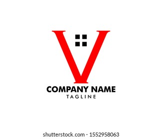Initial Letter V House Real Estate Logo Design