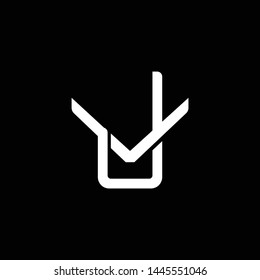 Initial letter V and J, VJ, JV, overlapping interlock monogram logo, white color on black background