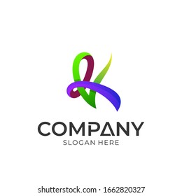 Initial letter V and K colorful 3d logo design