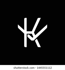 Initial letter V and K, VK, KV, overlapping interlock monogram logo, white color on black background