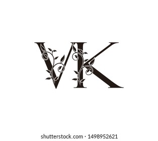 Initial letter V and K, VK, vintage Logo Icon, classy black letter monogram logo icon suitable for boutique,restaurant, wedding service, hotel or business identity.