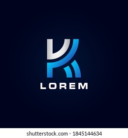 Letra inicial V y K, logotipo VK con línea de banda Resumen Diseño de vectores simple