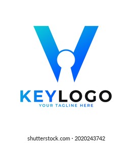 Initial Letter V Keyhole Logo Icon. Logo Protection Symbol Vector Logo Design